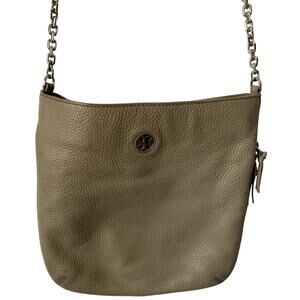 Tory Burch Purse Brody Leather Taupe Gray Zip Crossbody Shoulder Chain Expands